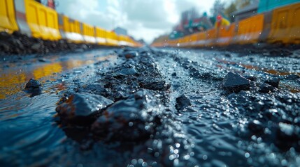 Wet Muddy Road Construction Site - Generative AI