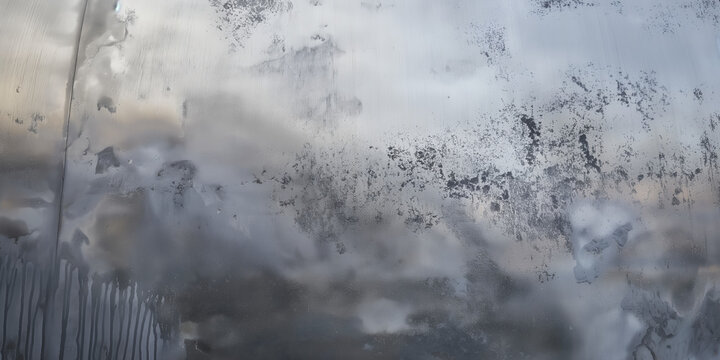 Abstract Foggy Window with Water Droplets and Frost Patterns