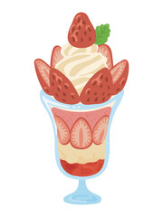 ミントの乗ったいちごパフェのイラスト