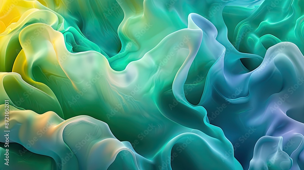 Poster abstract colorful fluid art with vibrant green, yellow, and blue swirls creating a captivating and d