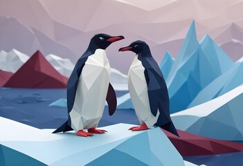 Obraz premium penguin ice poly art