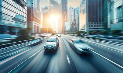 Cityscape with Cars in Motion Blur