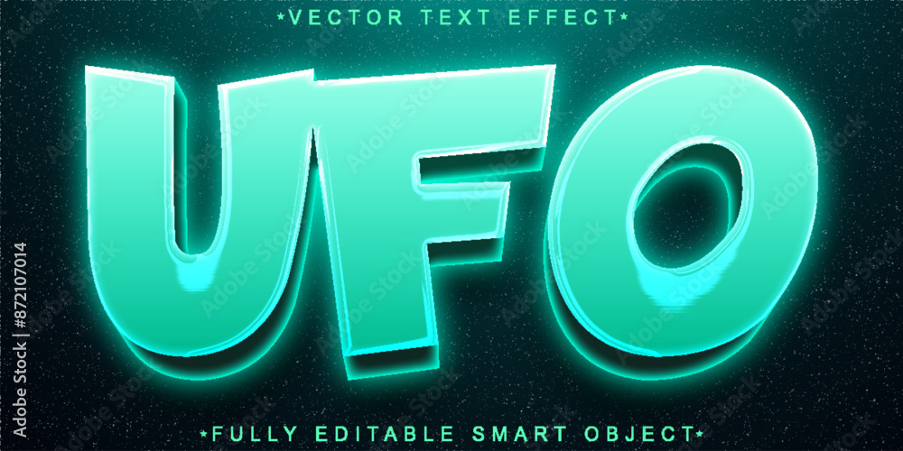 Poster cartoon shiny turquoise ufo vector fully editable smart object text effect