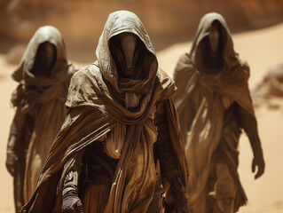 Mysterious Hooded Figures in Desert Landscape - Sci-Fi Fantasy Concept Art