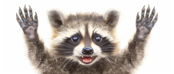 Obraz premium Whimsical watercolor baby raccoon with a playful smile and clear copyspace