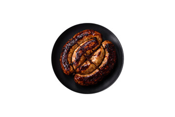 Delicious grilled sausage in the form of a ring with salt, spices