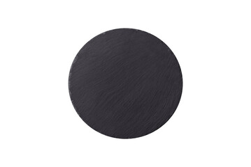 Empty round slate plate for template on the black background