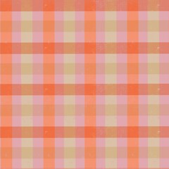 A seamless pattern of orange plaid with geometric stripes in a vintage textile design