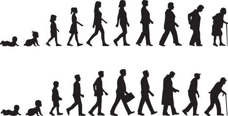 silhouette of Life cycles of man and woman from baby to senior age vector