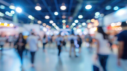 Fototapeta premium Blurry Trade Show Visitors in a Large Exhibition Center