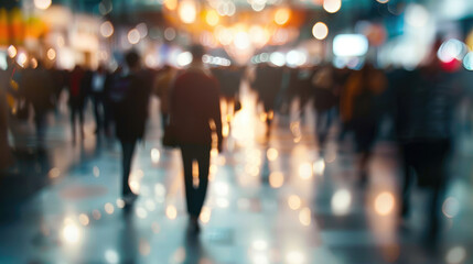 Blurry Trade Show Visitors in a Large Exhibition Center