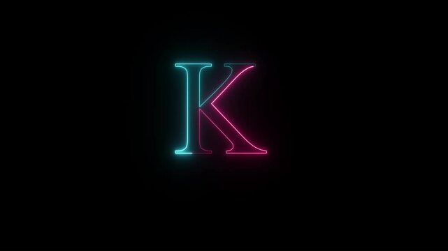 Glowing neon alphabet k .Educational concept with neon letter K. Shine text K the best digital symbol and 3d render.