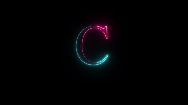 Glowing neon alphabet C. Educational concept with neon letter c. Shine text C the best digital symbol and 3d render.