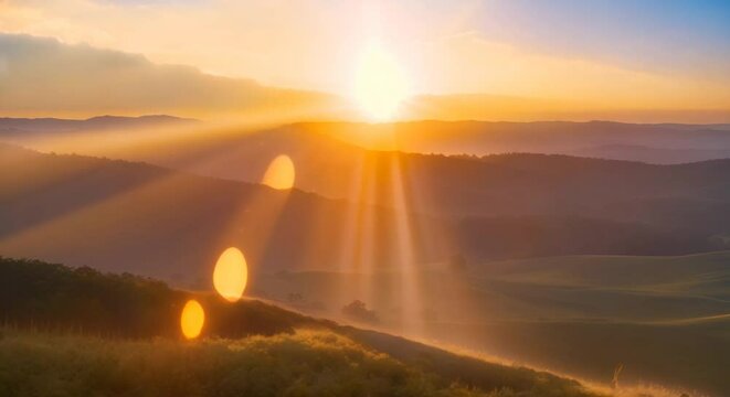 The rising sun with rays spreading across the sky 4k animation
