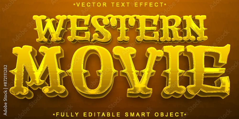 Poster golden shiny western movie vector fully editable smart object text effect