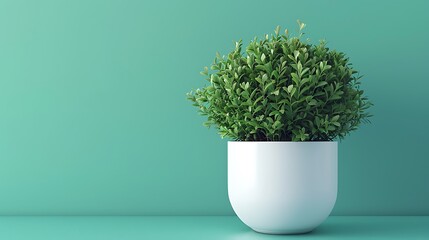 Stylish 3D render of a plant in a white pot, set against a green Eco-Blue background, minimalist design.
