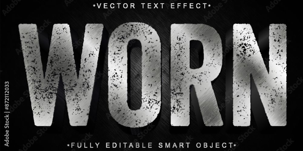Poster worn silver vector fully editable smart object text effect