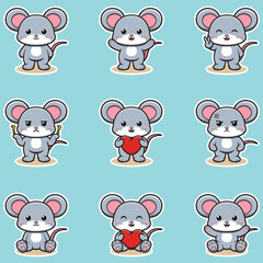 Obraz premium Cute Mouse character different poses illustration. Cartoon character design. Flat Cartoon Style. Cute Animal Set.
