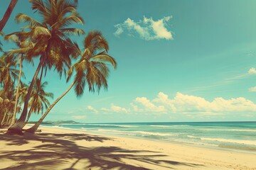 Naklejka premium Vintage Vista: Sri Lankan Beach with Palm Trees and Azure Skies