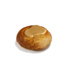 Bun isolated on white background. Bun clipping path. Top view. Selective focus and copy space. Junk food of Fast Food collection.