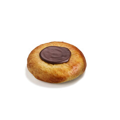 Bun isolated on white background. Bun clipping path. Top view. Selective focus and copy space. Junk food of Fast Food collection.
