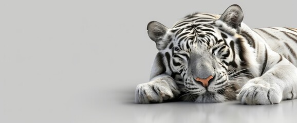 A Horizontal Banner With A Majestic White Tiger Lying Down,High Resolution, Ultra HD
