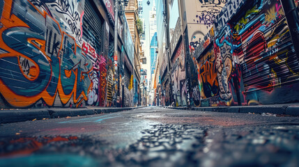 Colorful Graffiti Adorning Walls of Urban Alleyway