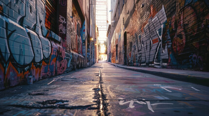 Fototapeta premium Colorful Graffiti Adorning Walls of Urban Alleyway