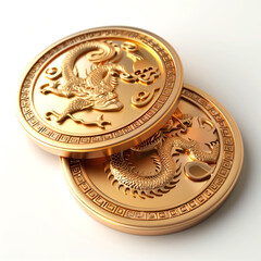 Ancient Chinese gold coins with dragon