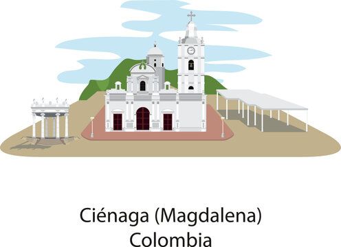 Main square of Ci&eacute;naga, Magdalena, Colombia, Catholic cathedral, important church.