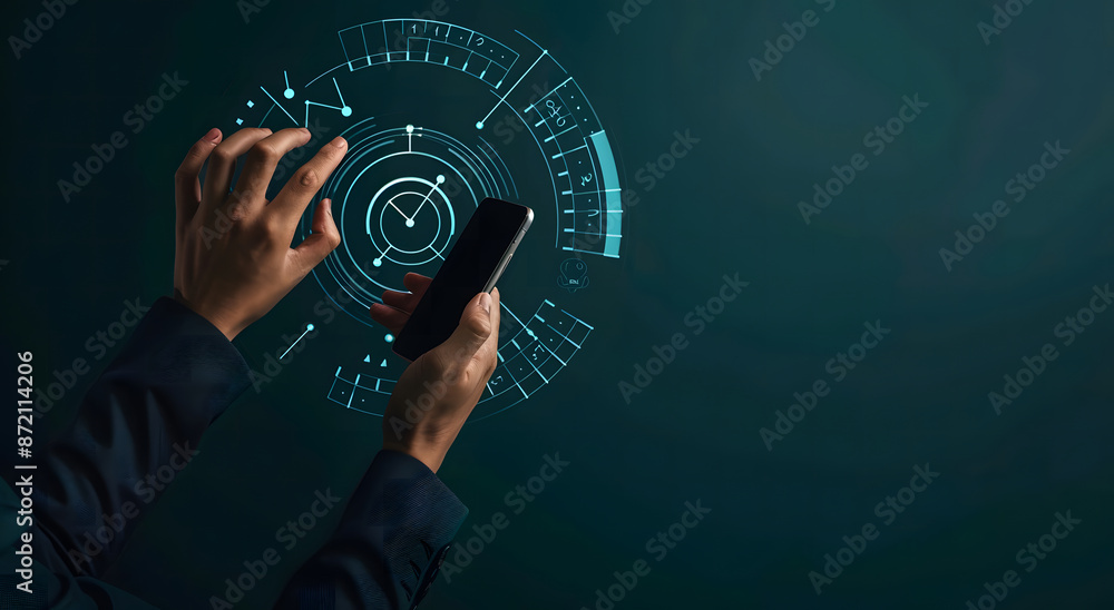 Poster concepts of setting goals and developing business guidelines for success. businessman analyzing cust