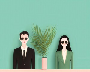 Two Asian business persons office teamwork