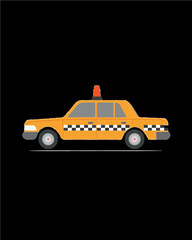 Fototapeta premium Yellow taxi cab with black and white checkered pattern door. Transportation vector design art isolated on a transparent background.