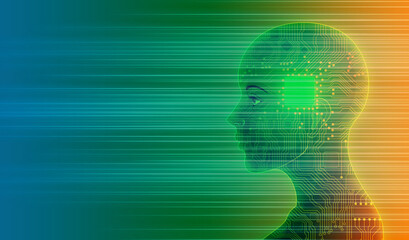 Obraz premium Artificial Intelligence Electronic Circuit Board Humans and High-Tech Future Society