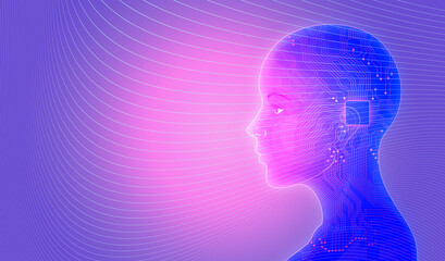 Artificial Intelligence Electronic Circuit Board Humans and High-Tech Future Society