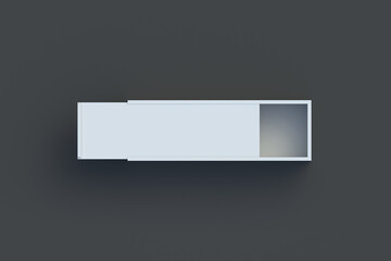 One gift box with sliding lid on black background. Blank package for present. Rectangular elegance case. Top view. 3d render