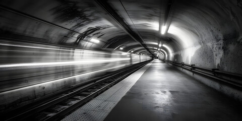 Trem do metrô viajando pelo túnel