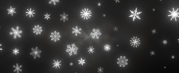 Snowflakes - golden openwork shiny snowflakes, star, 3D rendering.