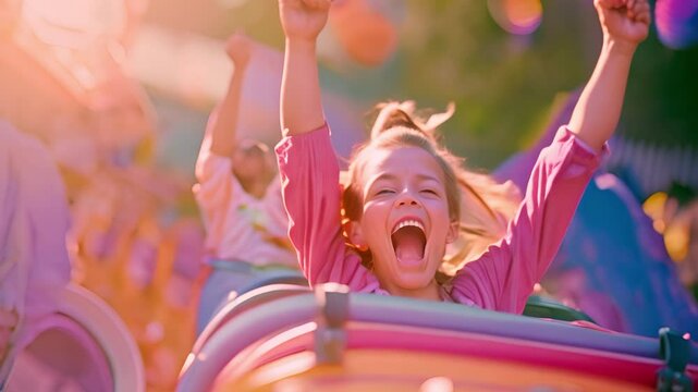 Children Exclaiming ecstatically on an Exciting Rollercoaster Ride