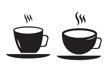 Hot coffee Mug icon set. hot tea vector symbol. cafe espresso morning drink sign in black filled and outlined style