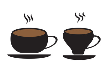 Hot coffee Mug icon set. hot tea vector symbol. cafe espresso morning drink sign in black filled and outlined style