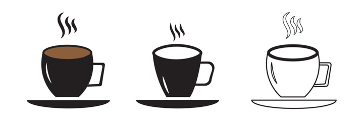 Coffee cup icon set. Cups for coffee and tea. Cup with steam isolated on a white background. Hot drink silhouette