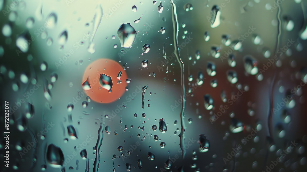 Aufkleber a window with raindrops on it and a red dot in the middle