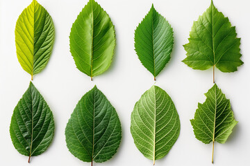 Various Green Leaves Arranged in Rows