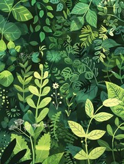 Garden texture, green patterns, flat design illustration