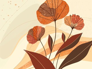 Threads forming bloom, earthy tones, flat design illustration