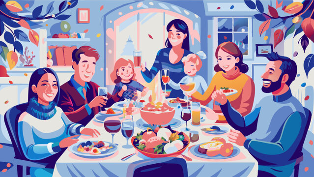Joyful Family Gathering for a Festive Dinner Celebration