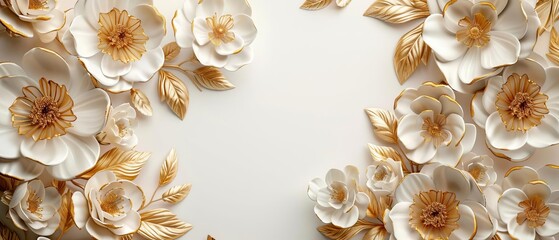 Obraz premium White and Gold Luxury Floral Background, add copyspace for text