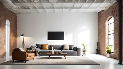 Fototapeta premium Living room in loft style, brick walls