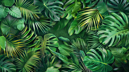 A lush green jungle with many leaves and vines